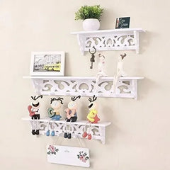 Wooden Decorative & Designer Floating Wall Shelf Set of 3 (White) - Wooden Twist UAE