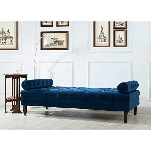 Large Bolstered Lounge Entryway Bench Three Seater Lounge for Living Room (Blue Velvet) - WoodenTwist
