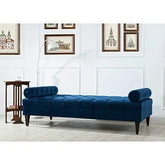 Large Bolstered Lounge Entryway Bench Three Seater Lounge for Living Room (Blue Velvet) - WoodenTwist