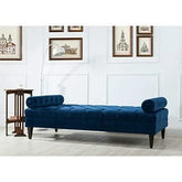 Large Bolstered Lounge Entryway Bench Three Seater Lounge for Living Room (Blue Velvet) - WoodenTwist