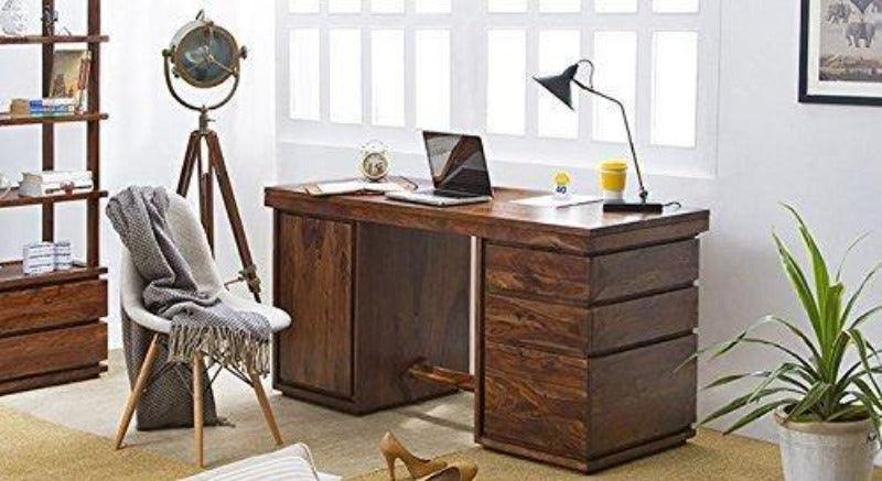 Wood office desk store with drawers