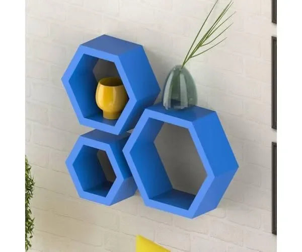 Hexagonal Shape Wooden Floating Wall Shelves Set of 3 - Wooden Twist UAE