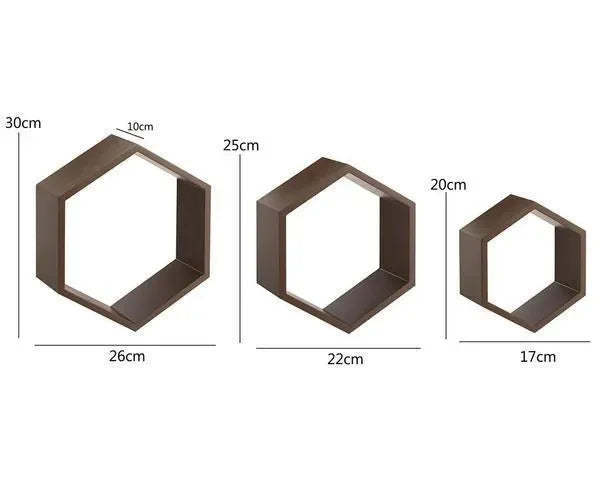 Hexagonal Shape Wooden Floating Wall Shelves Set of 3 - Wooden Twist UAE