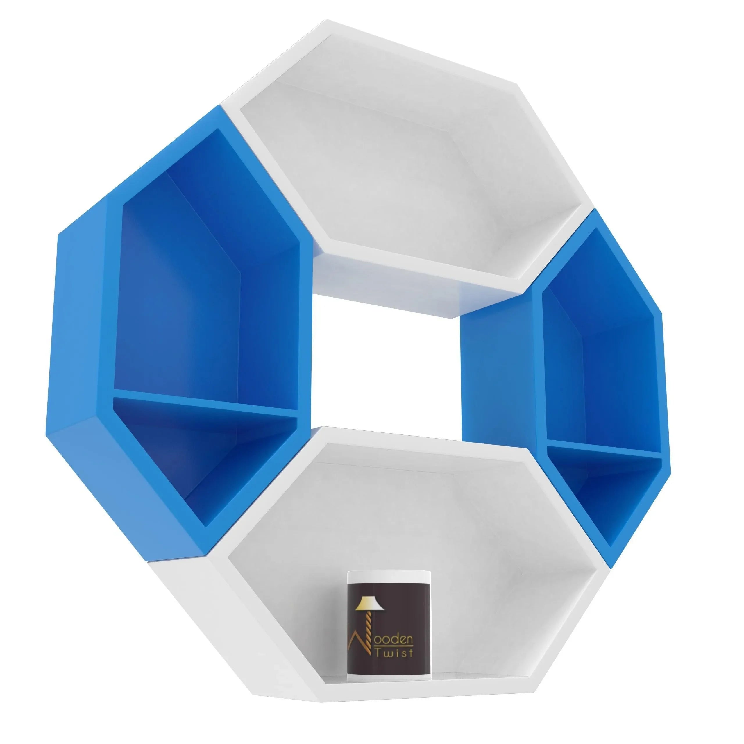 Wooden Pared Hexagon Floating Wall Shelf with 4 Shelves - Wooden Twist UAE