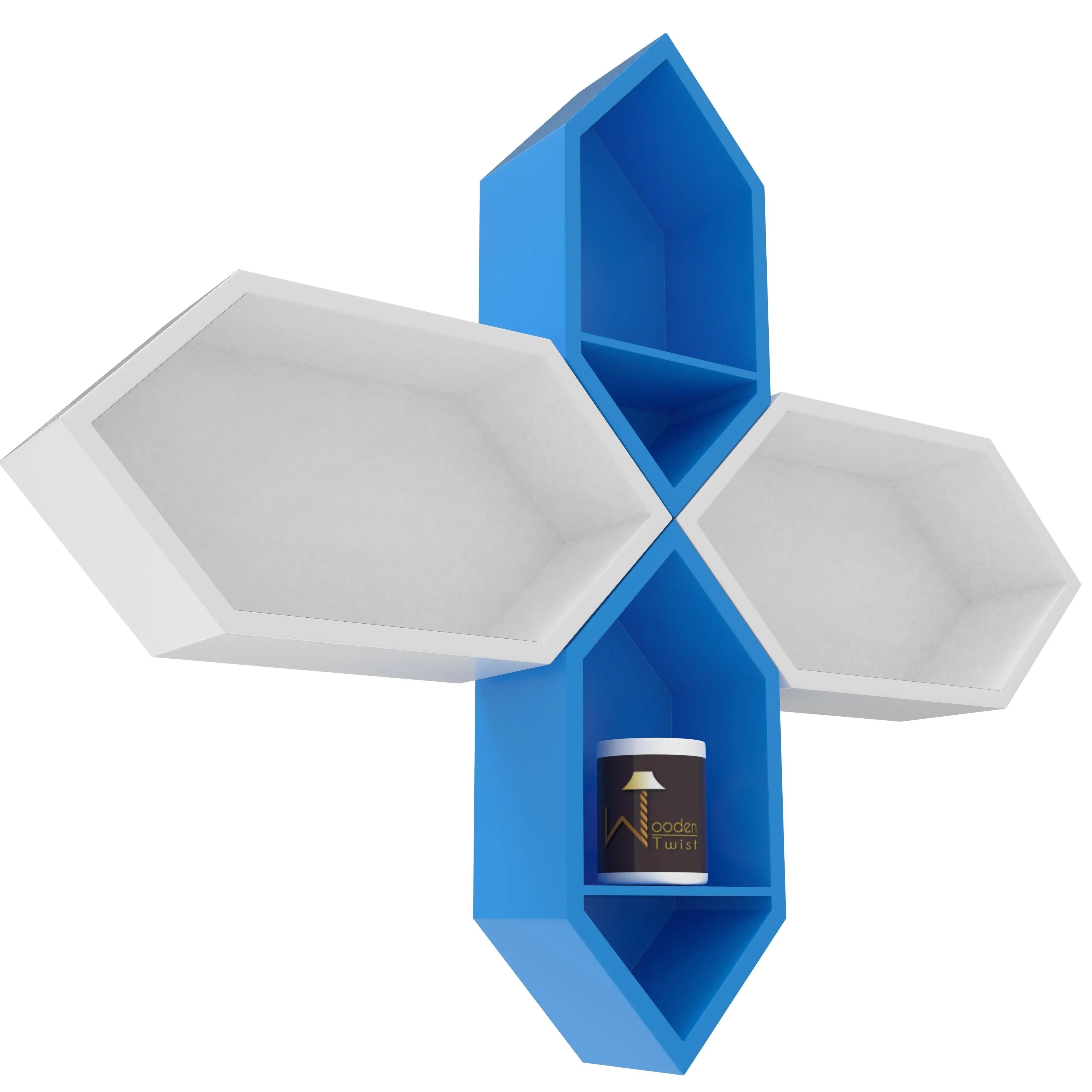 Wooden Pared Hexagon Floating Wall Shelf with 4 Shelves - Wooden Twist UAE