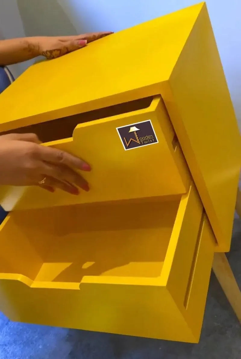 Amazing Bedside Table with Two Drawers (Yellow) - Wooden Twist UAE