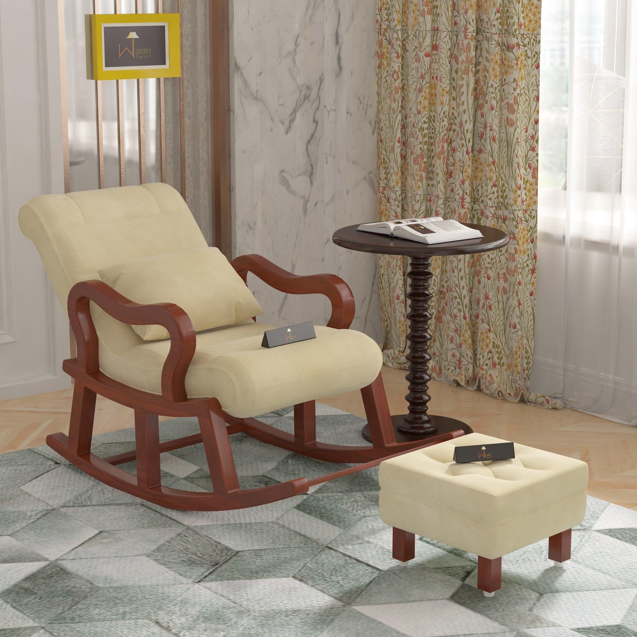 Recliner Wooden Rocking Chair with Footrest - Wooden Twist UAE