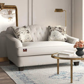 Wooden Recessed Arm Loveseat Sofa 2 Seater, Beige (Walnut Legs) - Wooden Twist UAE