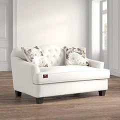 Wooden Recessed Arm Loveseat Sofa 2 Seater, Beige (Walnut Legs) - Wooden Twist UAE