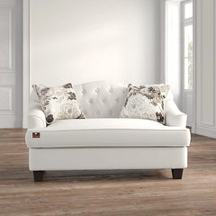 Wooden Recessed Arm Loveseat Sofa 2 Seater, Beige (Walnut Legs) - Wooden Twist UAE