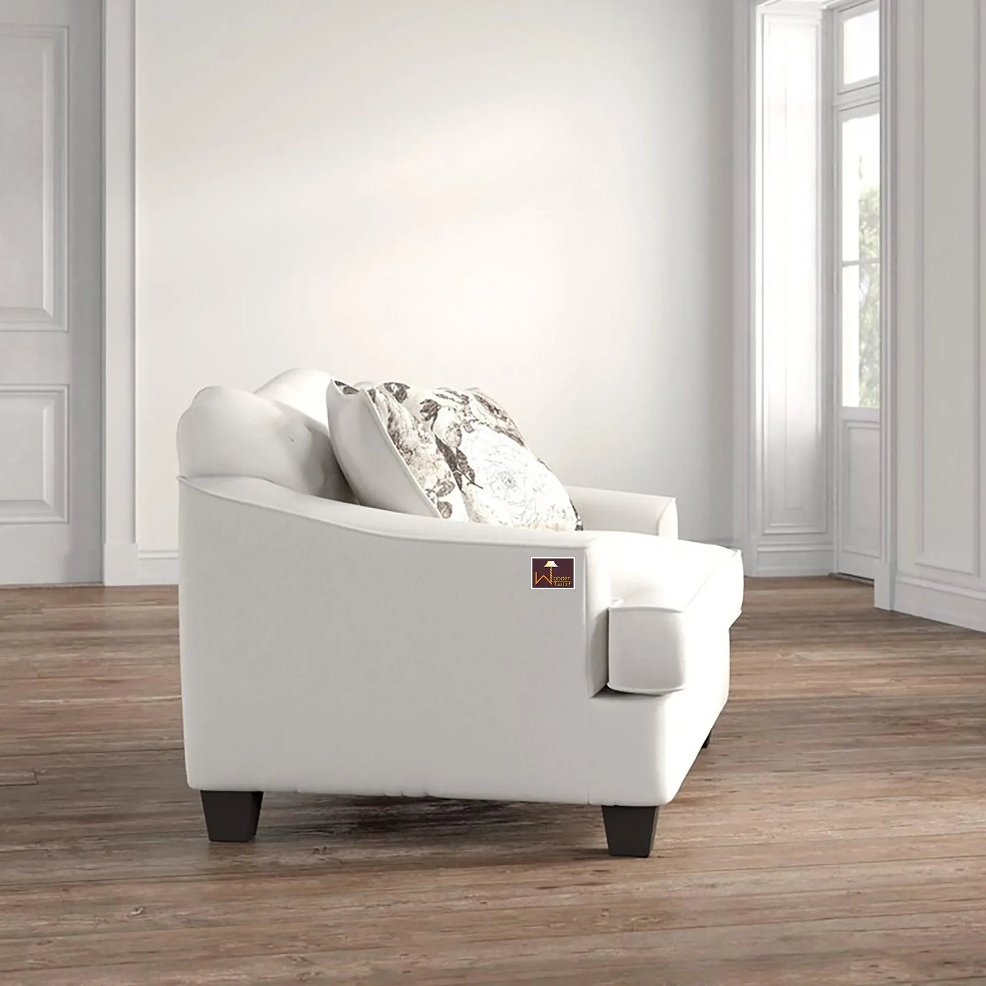 Wooden Recessed Arm Loveseat Sofa 2 Seater, Beige (Walnut Legs) - Wooden Twist UAE