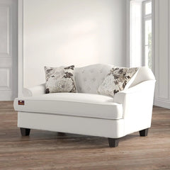 Wooden Recessed Arm Loveseat Sofa 2 Seater, Beige (Walnut Legs) - Wooden Twist UAE