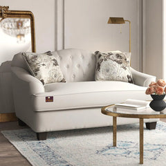 Wooden Recessed Arm Loveseat Sofa 2 Seater, Beige (Walnut Legs) - Wooden Twist UAE