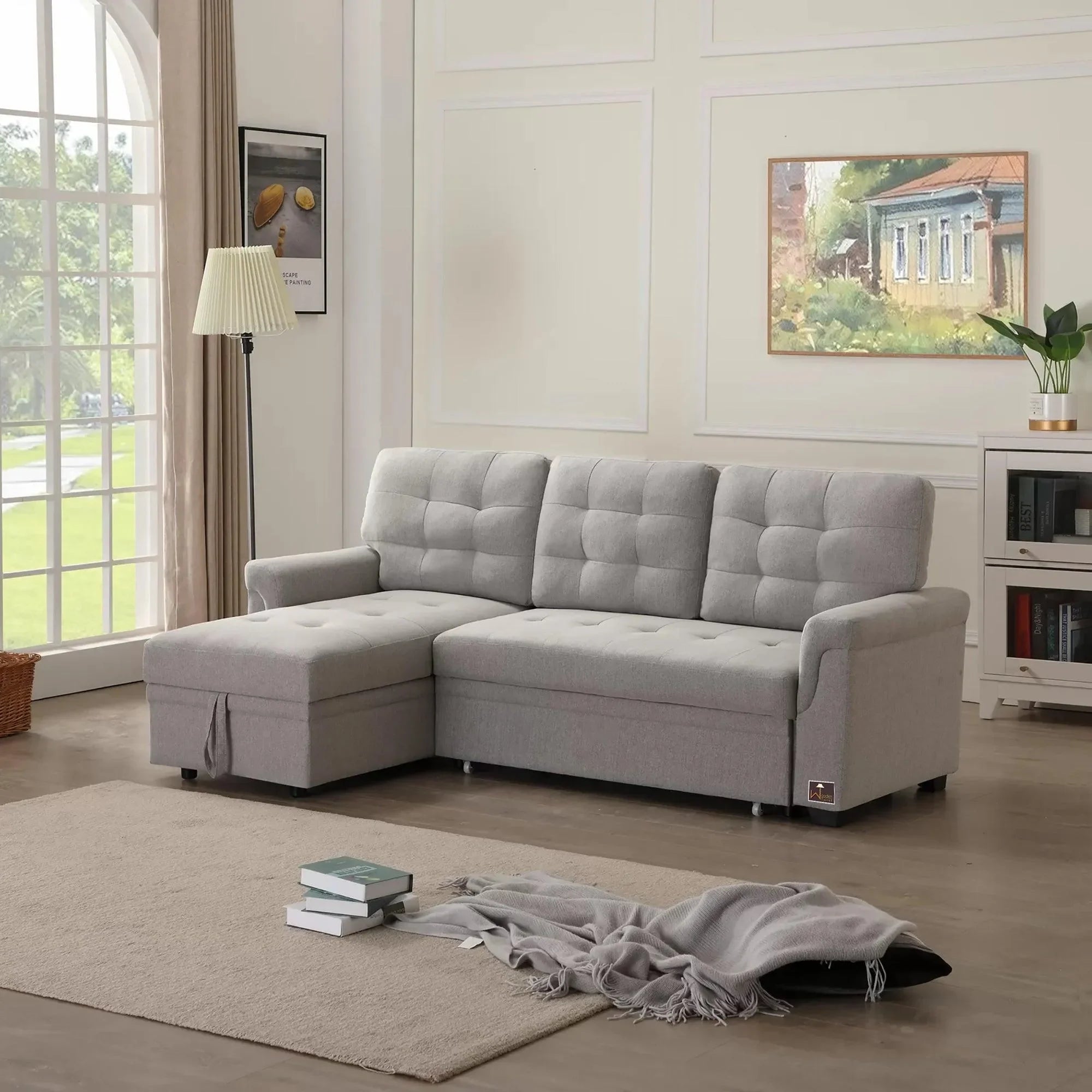 Modern 5 Seater L-Shape Sofa Cum Bed with Comfort Cushion - Wooden Twist UAE