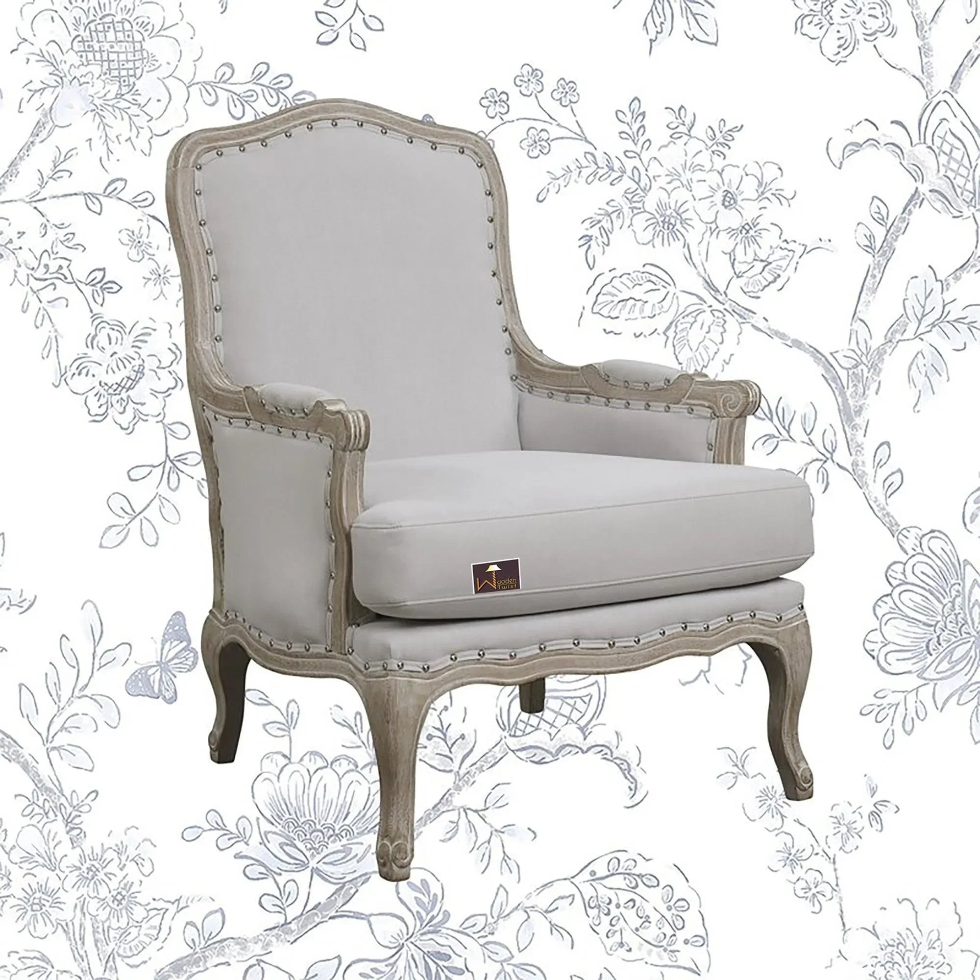 Wooden Bransford Arm Chair (Taupe Polyester) - Wooden Twist UAE