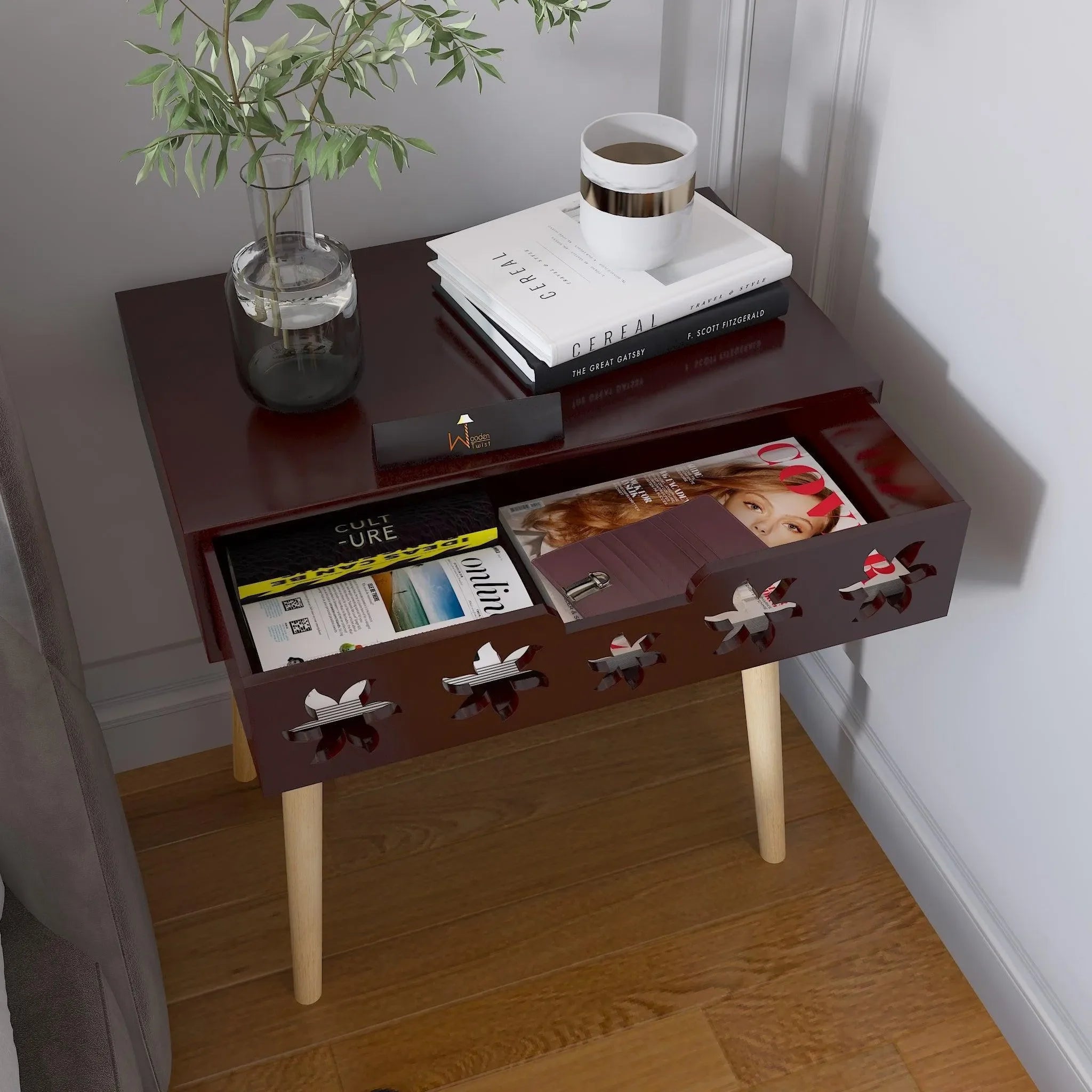 Estrella Wooden Bedside Table With Storage Drawer - Wooden Twist UAE