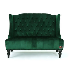 Wooden Recessed Arm Loveseat Bench (2 Seater, Dark Green) - Wooden Twist UAE