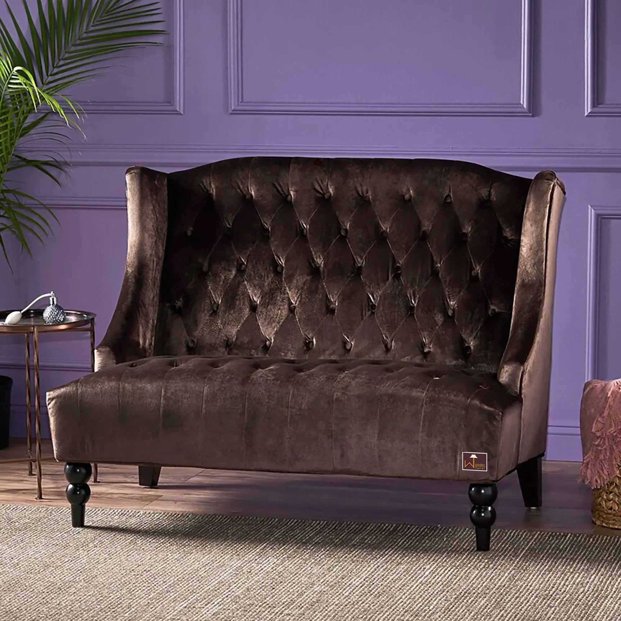 Wooden Recessed Arm Loveseat Bench (2 Seater, Chocolate) - Wooden Twist UAE