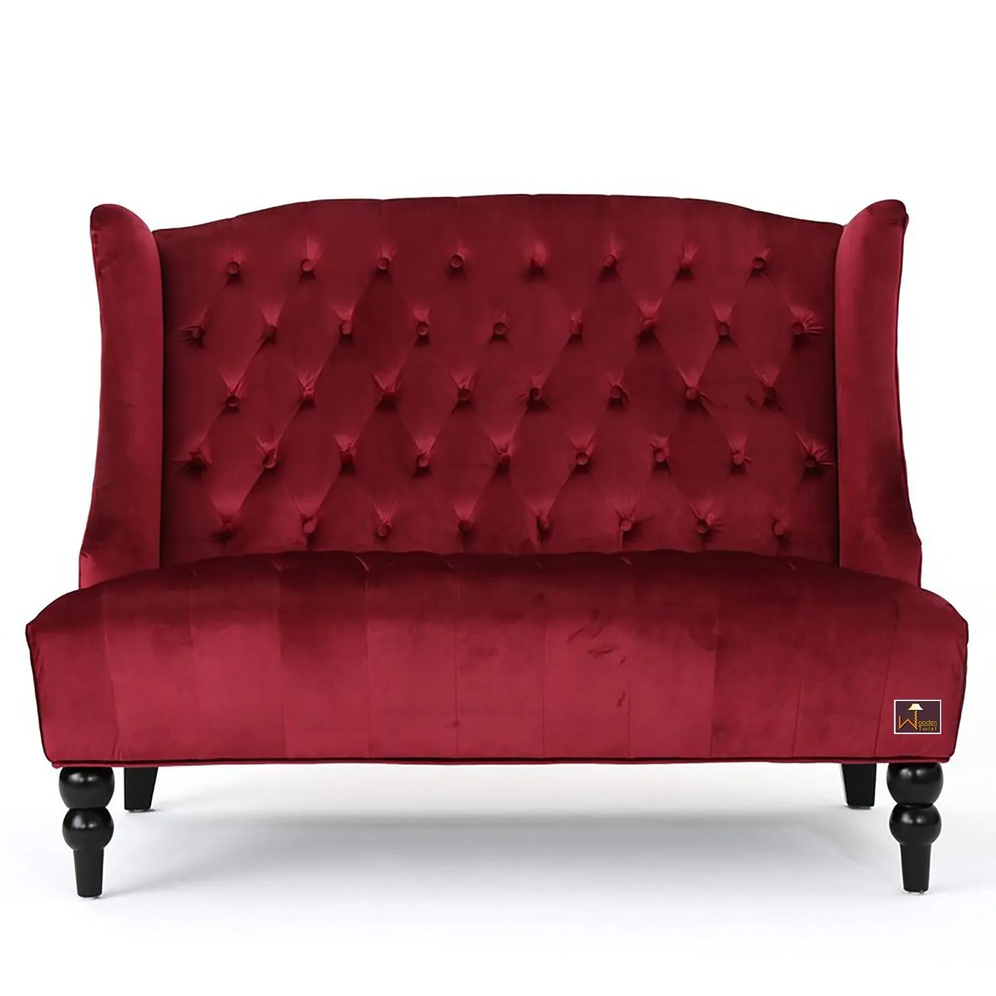 Wooden Recessed Arm Loveseat Bench (2 Seater, Maroon) - Wooden Twist UAE