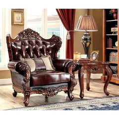 Wide Tufted Leatherette Arm Sofa (Dark Brown) - Wooden Twist UAE