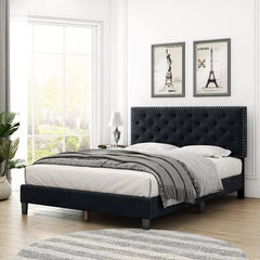 Modern Upholstered Platform Queen Size Bed - Wooden Twist UAE