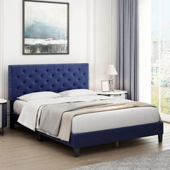 Modern Upholstered Platform Queen Size Bed - Wooden Twist UAE