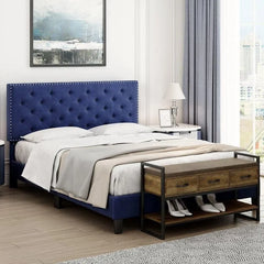 Modern Upholstered Platform Queen Size Bed - Wooden Twist UAE