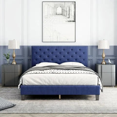 Modern Upholstered Platform Queen Size Bed - Wooden Twist UAE