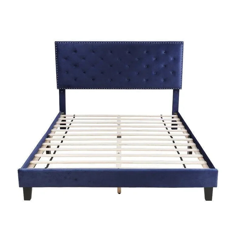 Modern Upholstered Platform Queen Size Bed - Wooden Twist UAE