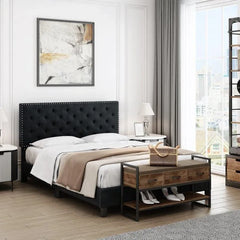 Modern Upholstered Platform Queen Size Bed - Wooden Twist UAE