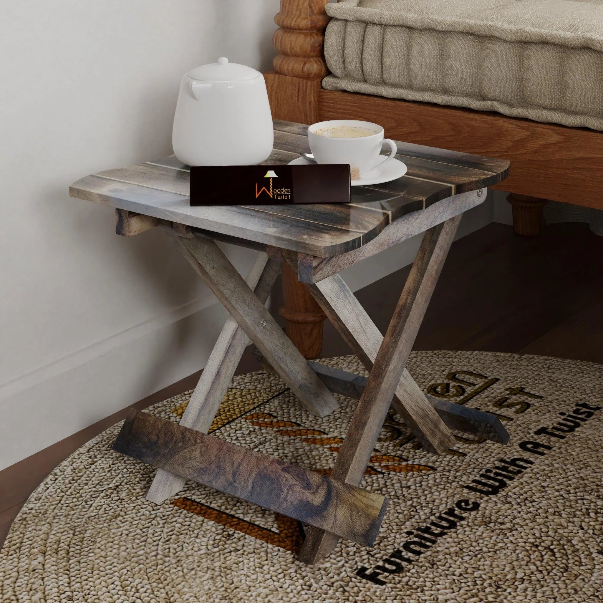 Wooden Twist Handmade Design Folding Mango Wood End Table For Living Room - Wooden Twist UAE