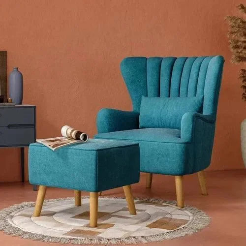 Harden Wide Tufted Wingback Chair With Footrest - Wooden Twist UAE