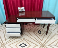 Wooden Twist Mesa Study Table with 5 Drawers Teak Wood Walnut Finish ( Brown & White ) - Wooden Twist UAE