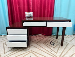 Wooden Twist Mesa Study Table with 5 Drawers Teak Wood Walnut Finish ( Brown & White ) - Wooden Twist UAE