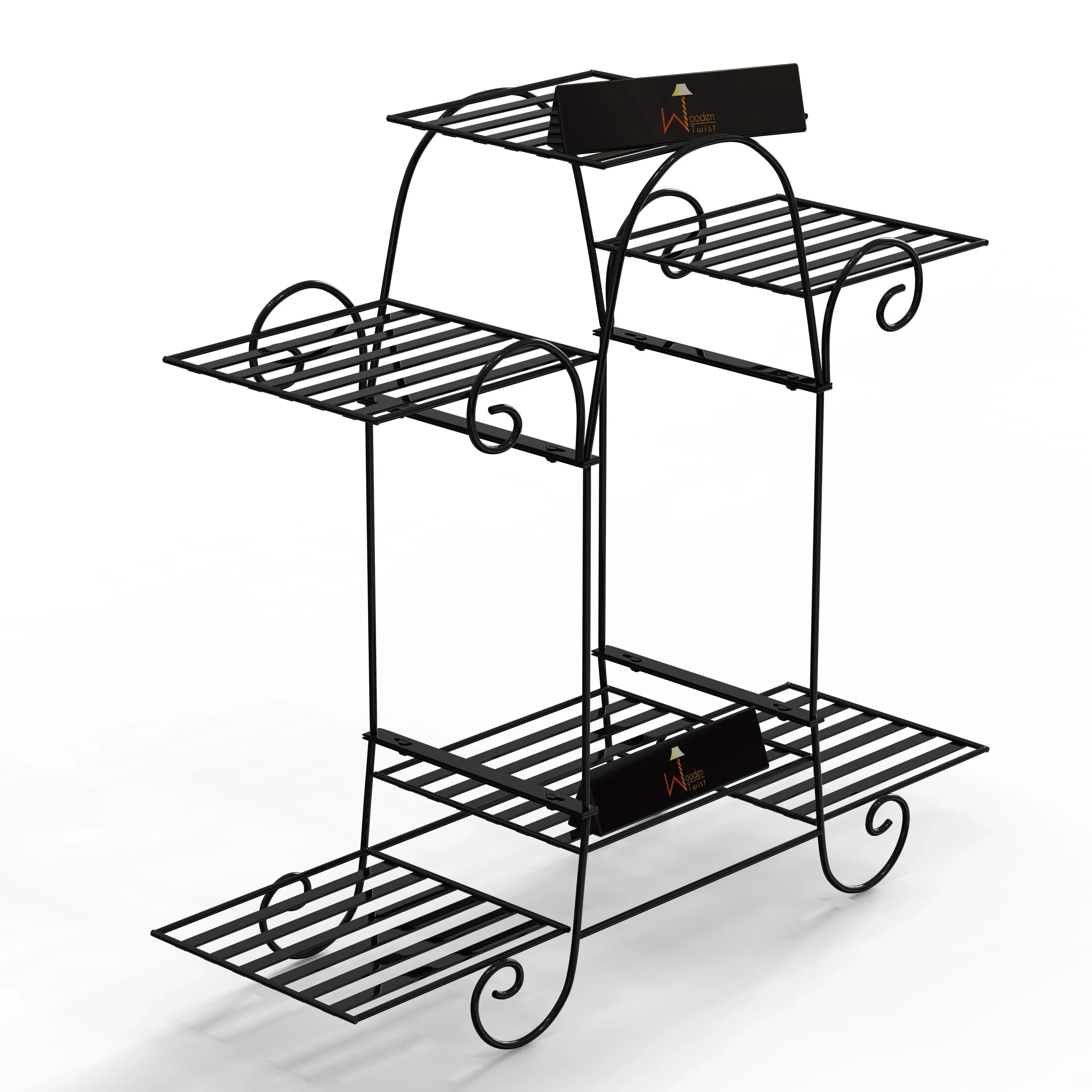6 Tier Plant Stands, Flower Pot Holder Shelf (Black) - Wooden Twist UAE