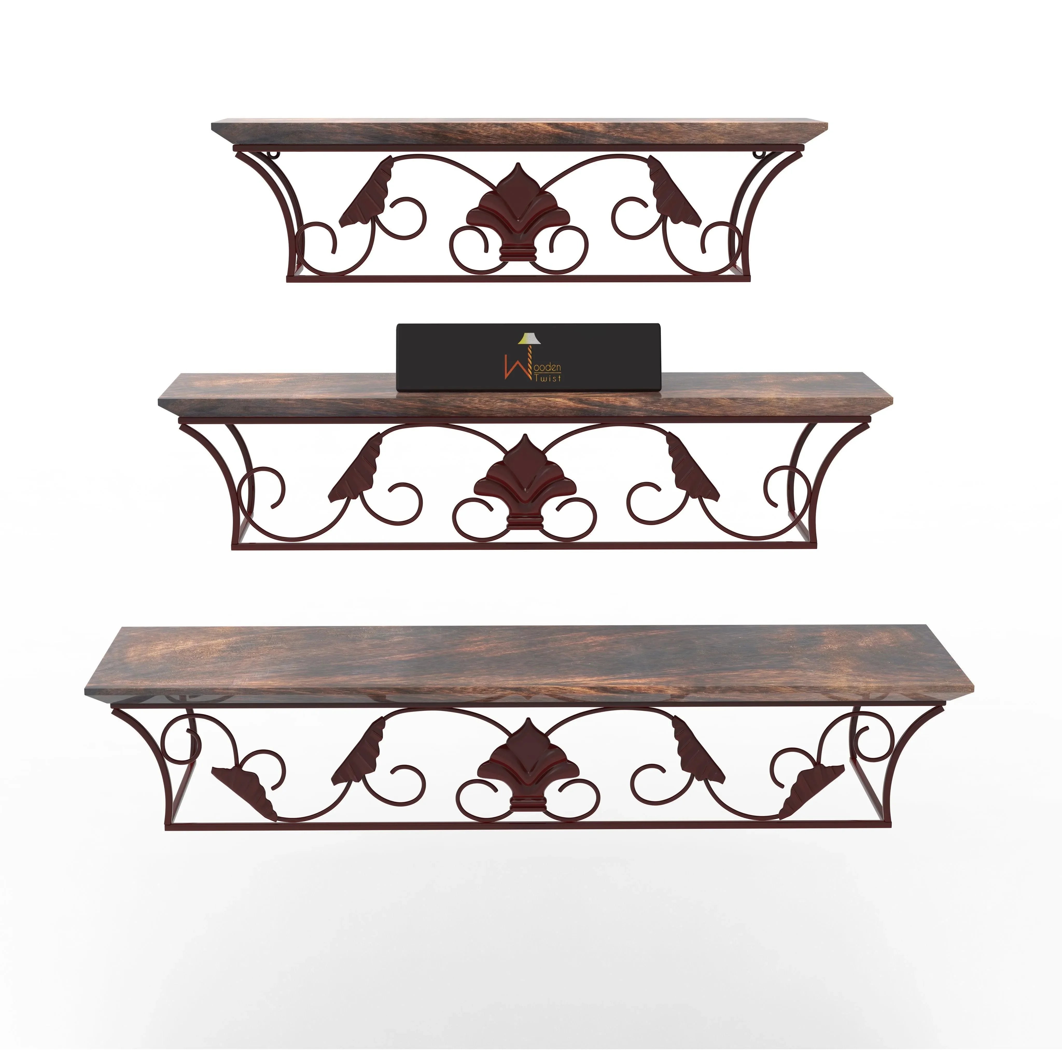 Wooden & Iron Hermosa Floating Wall Shelves Set of 3 - Wooden Twist UAE