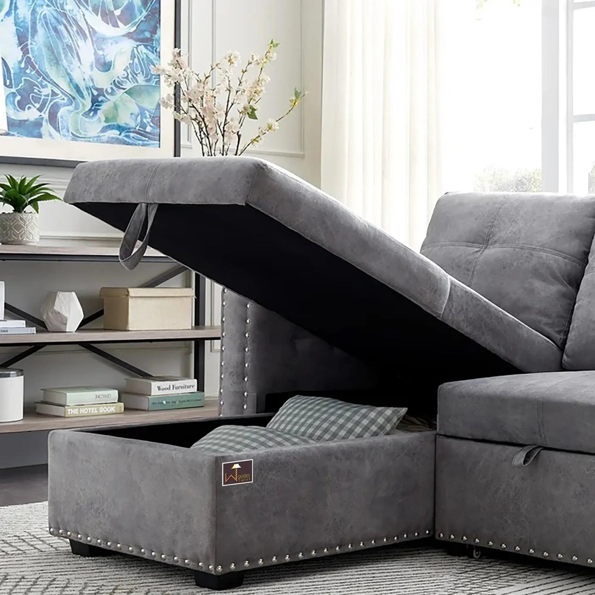 Sectional Sleeper 5 Seater L-Shape Sofa Bed with Comfort Cushion - Wooden Twist UAE