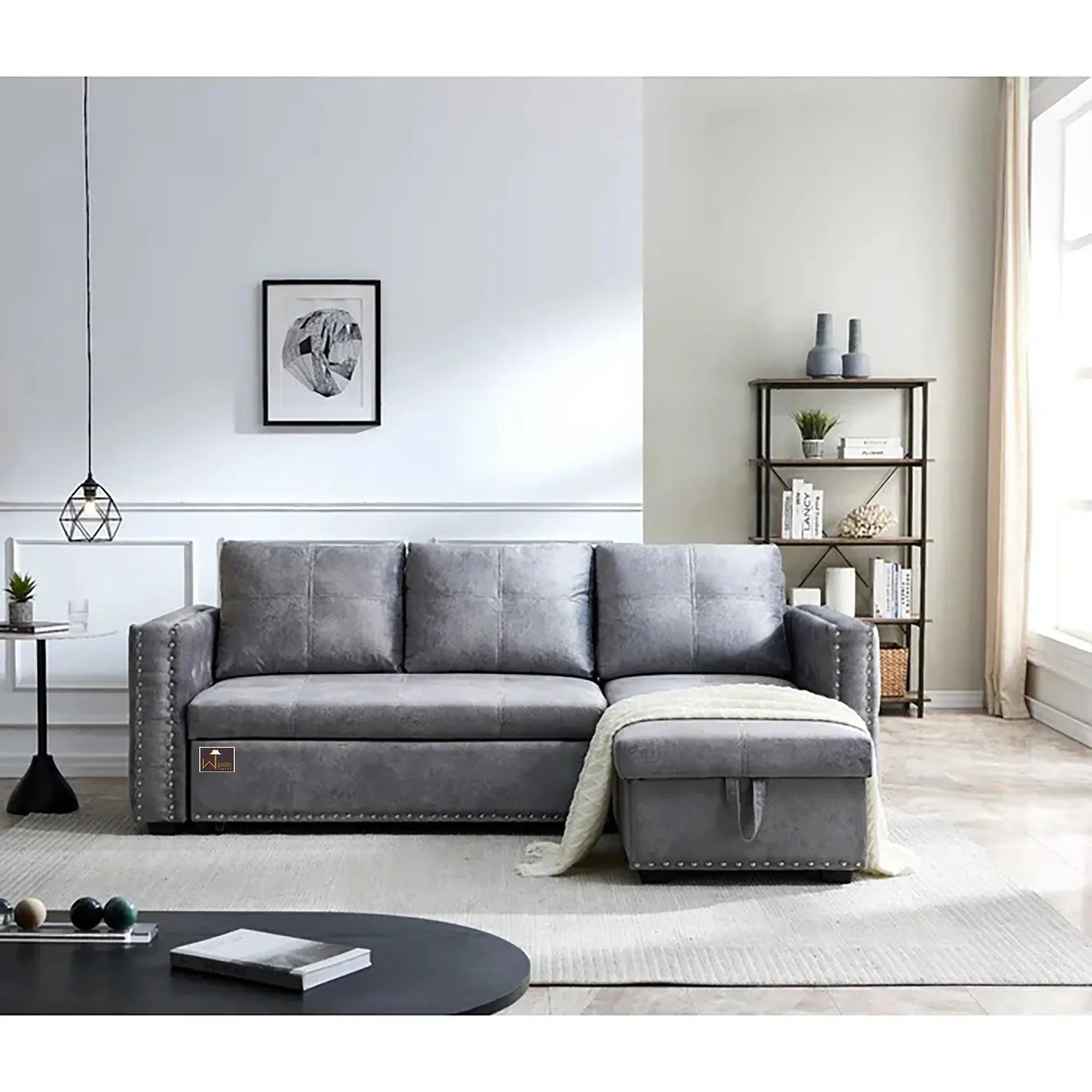 Modern Style L-Shape Sofa Bed with Comfort Cushion - Wooden Twist UAE