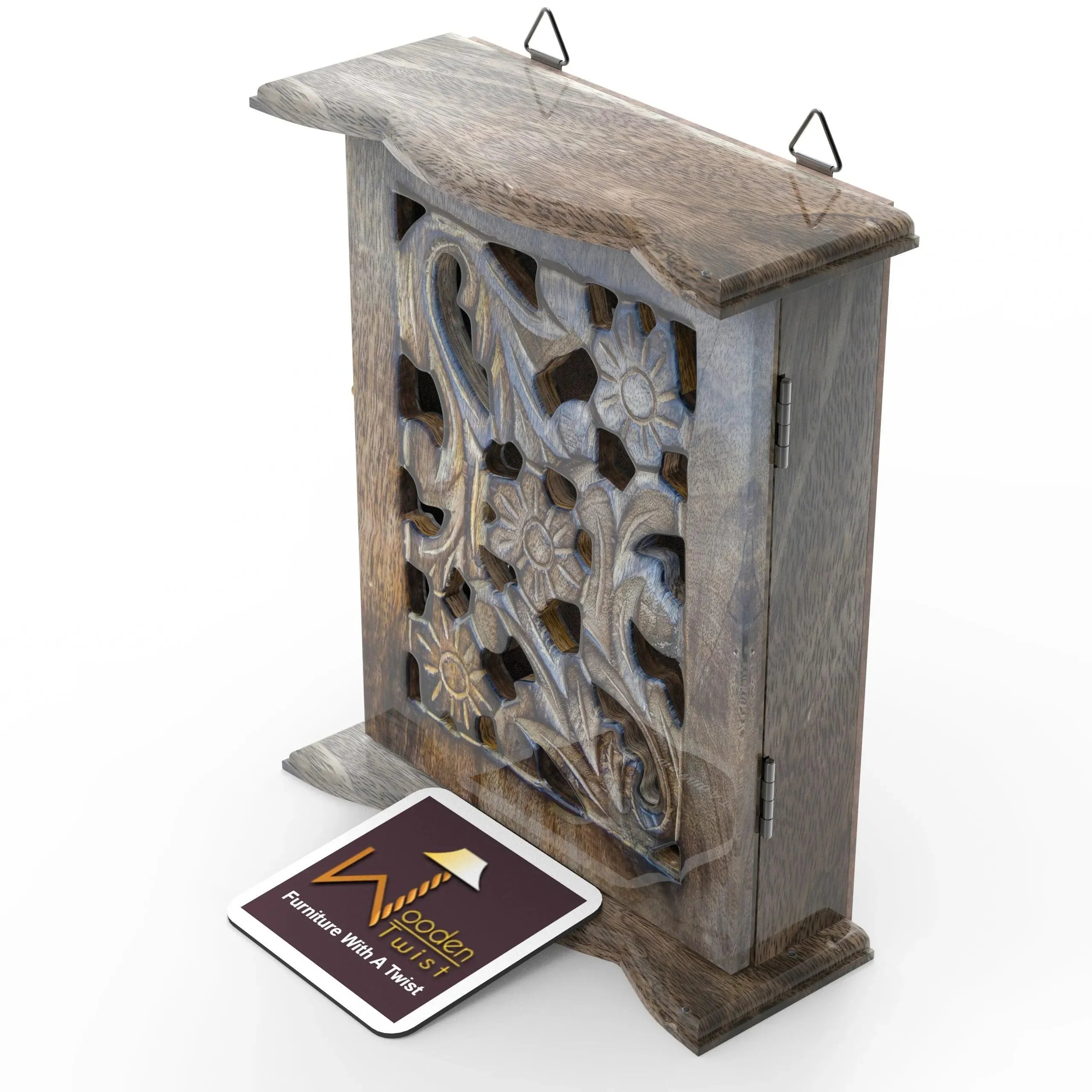 Wooden Hand Carved Key Holder Key Hanging Box - Wooden Twist UAE