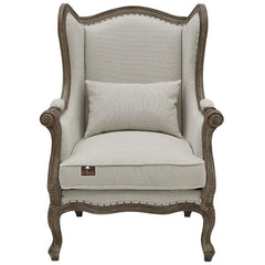 Wooden Wide Wingback Arm Chair (Cardiff Cream) - Wooden Twist UAE