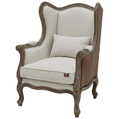 Wooden Wide Wingback Arm Chair (Cardiff Cream) - Wooden Twist UAE