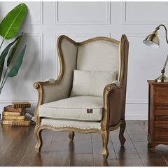 Wooden Wide Wingback Arm Chair (Cardiff Cream) - Wooden Twist UAE