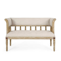 Wooden Flared Arm Loveseat Bench for Living Room Comfort for Backrest (2 Seater, Beige) - Wooden Twist UAE