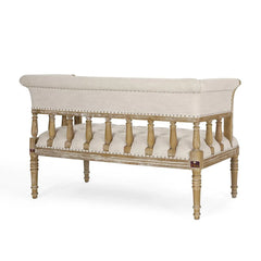 Wooden Flared Arm Loveseat Bench for Living Room Comfort for Backrest (2 Seater, Beige) - Wooden Twist UAE