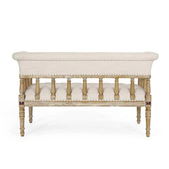 Wooden Flared Arm Loveseat Bench for Living Room Comfort for Backrest (2 Seater, Beige) - Wooden Twist UAE