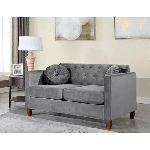 Velvet Square Arm Loveseat 2 Seater Sofa - Wooden Twist UAE