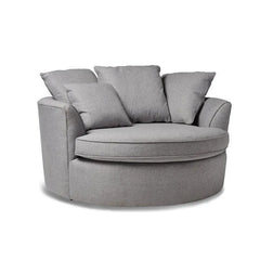Wooden Twist Velvet Round Solid Wood Barrel Sofa Chair ( Silver ) - Wooden Twist UAE