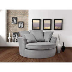 Wooden Twist Velvet Round Solid Wood Barrel Sofa Chair ( Silver ) - Wooden Twist UAE