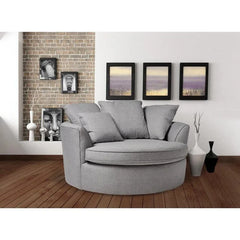 Wooden Twist Velvet Round Solid Wood Barrel Sofa Chair ( Silver ) - Wooden Twist UAE
