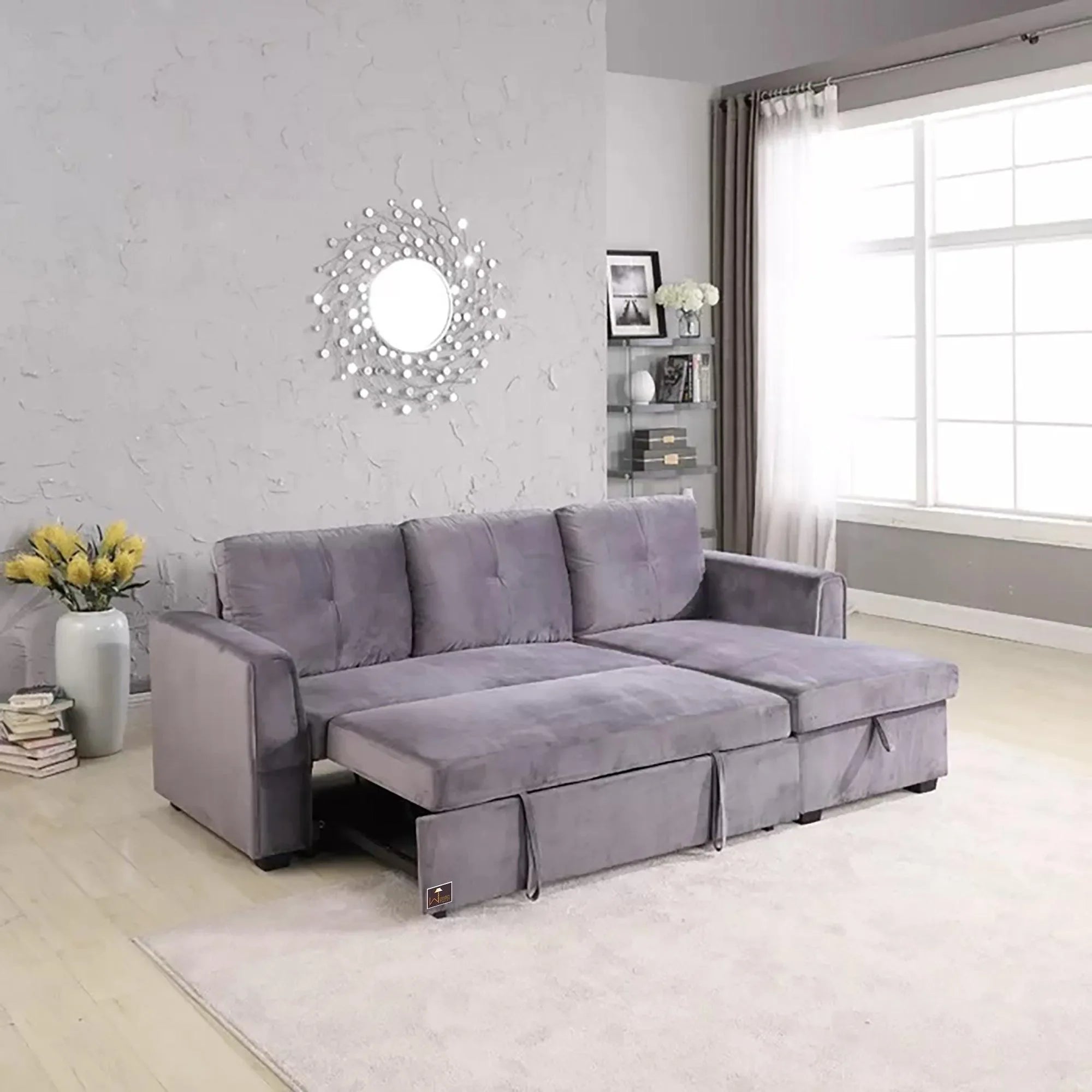 Madera 5 Seater L-Shape Sofa Cum Bed with Comfort Cushion - Wooden Twist UAE